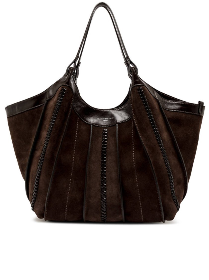 Gianni Chiarini Brown Suede Handbag With Braided Leather Detail