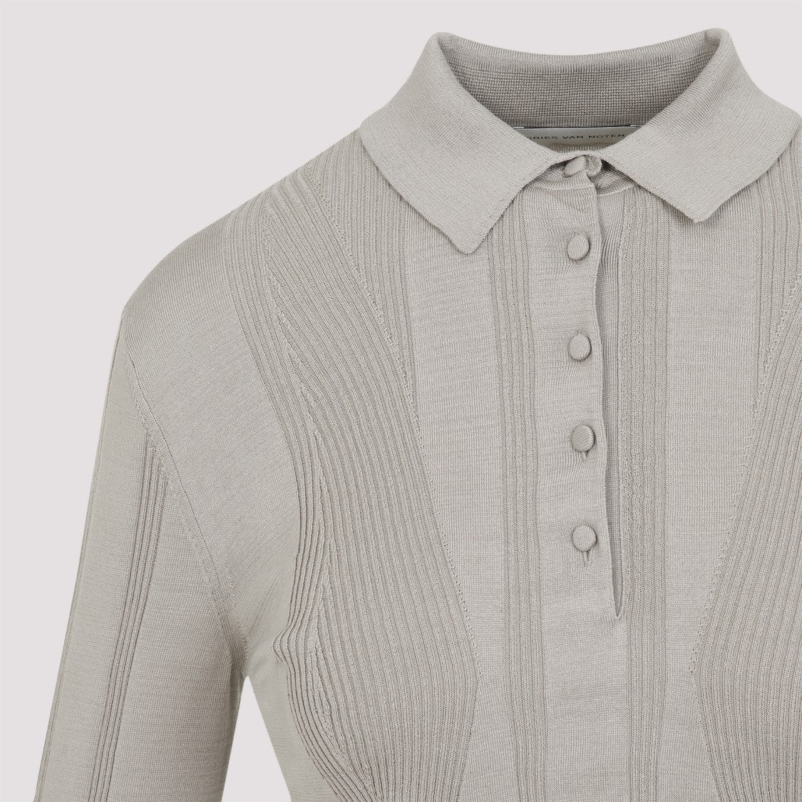 Dries Van Noten Light Grey Knitted Cotton Polo With Classic Collar