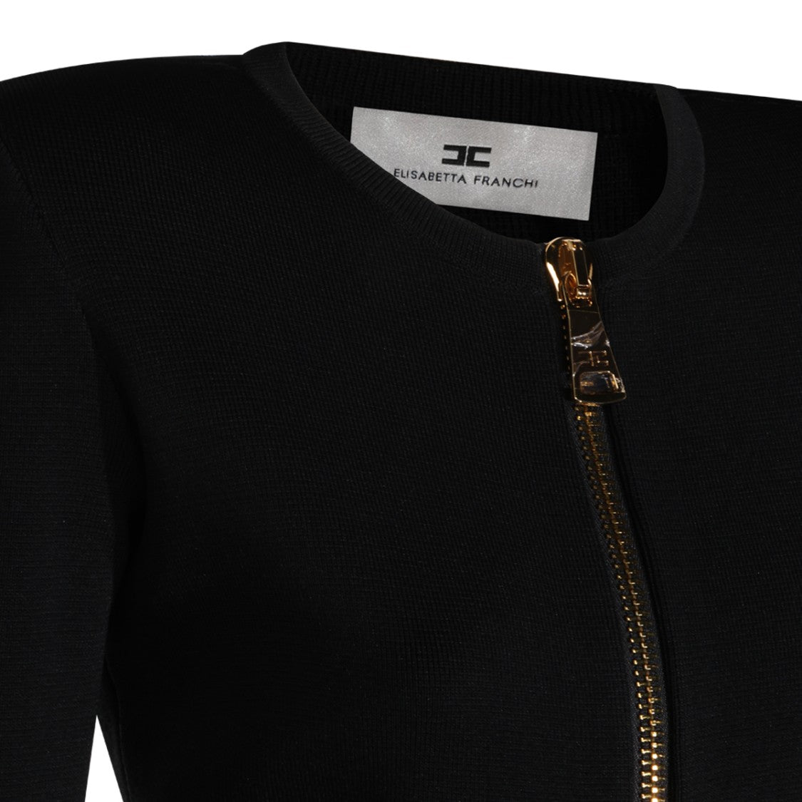 Elisabetta Franchi Black Gold-Tone Hardware Stretch Knit Sweater