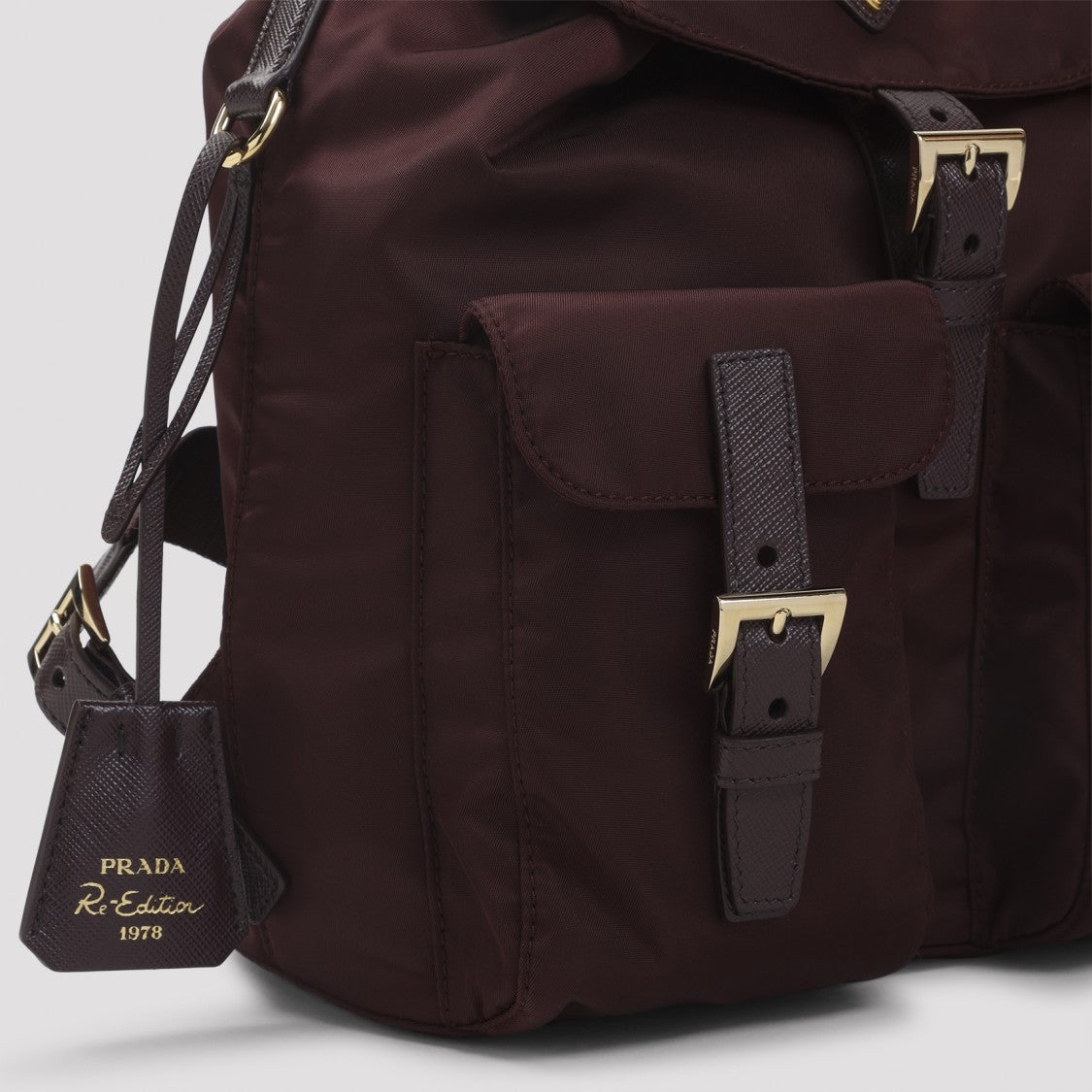 Prada Bordeaux Re-Nylon Backpack With Golden Hardware