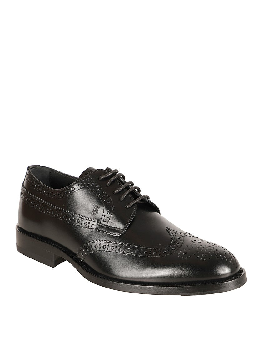 Tod's Lace-Up Black Leather Wingtip Shoes
