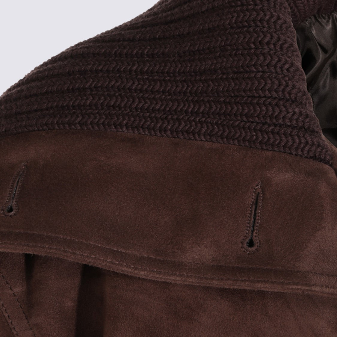 The Attico Rich Brown Suede Jacket With Ribbed Collar