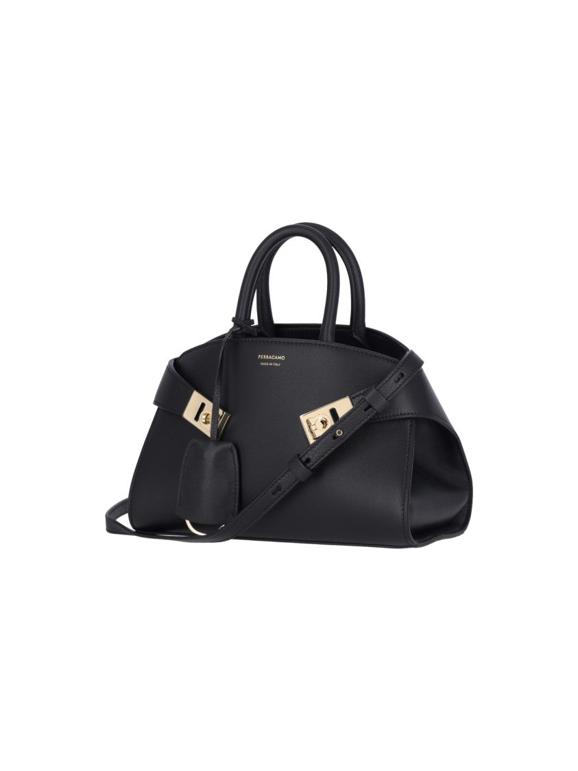 Ferragamo Black Hug Hammered Leather Mini Bag