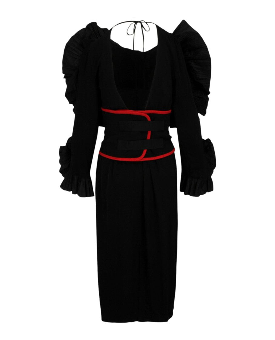 Gucci Pleated Ruffled Floral Long Sleeve Dress