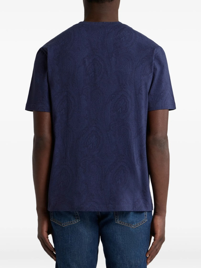 Etro Navy Roma Short-Sleeved Paisley Pattern T-Shirt
