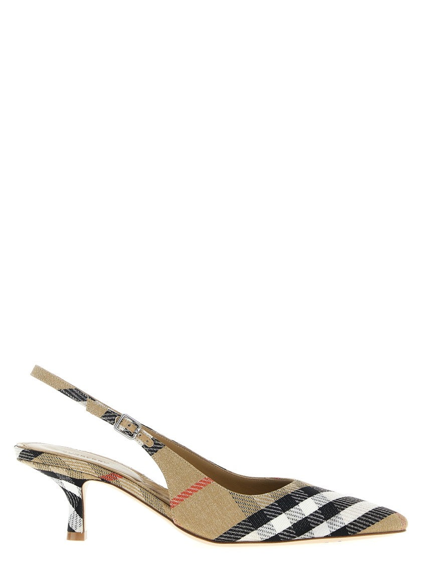 Burberry Check Print Slingbacks With Laminated Accents