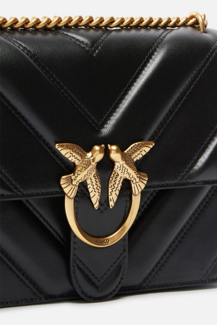 Pinko Quilted Black Leather Handbag With Gold-Tone Bird Clasp