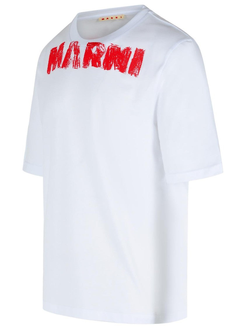 Marni White Cotton T-Shirt With Maxi '' Print