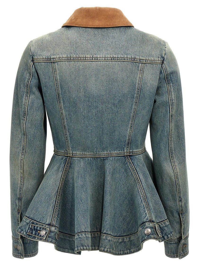 Mcqueen Fitted Delavé Denim Jacket With Flared Bottom