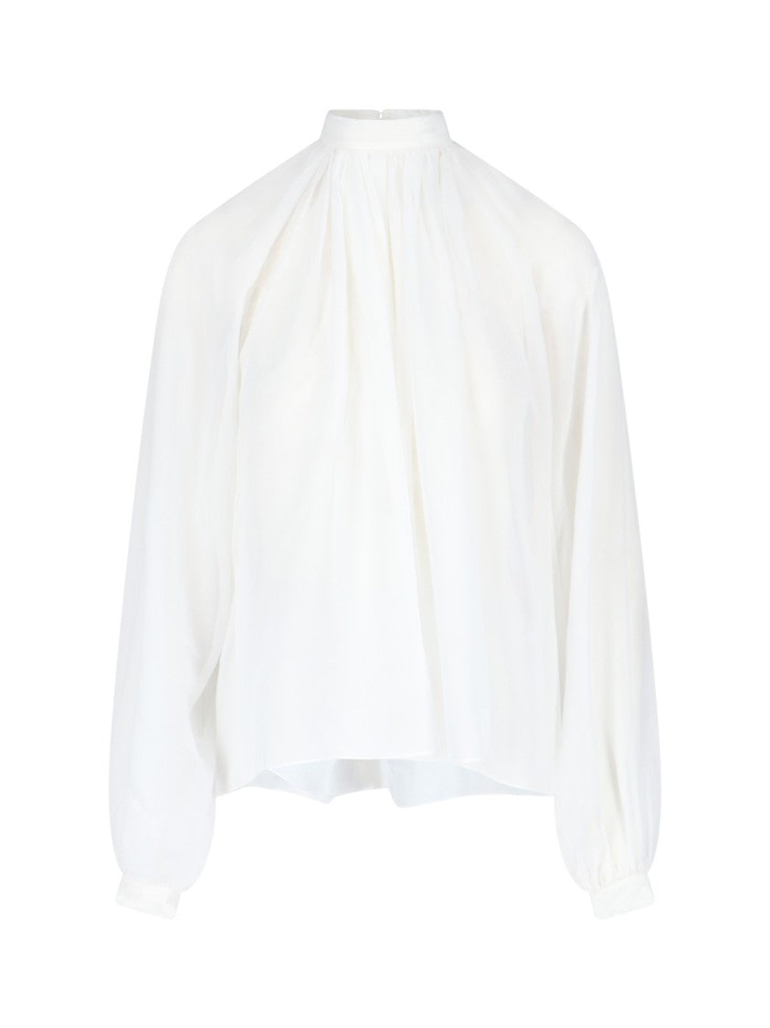 Duran Lantik High Neck White Shirt With Billowy Sleeves