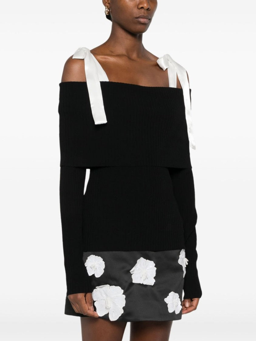 Rotate Black Off-Shoulder Ribbed Top