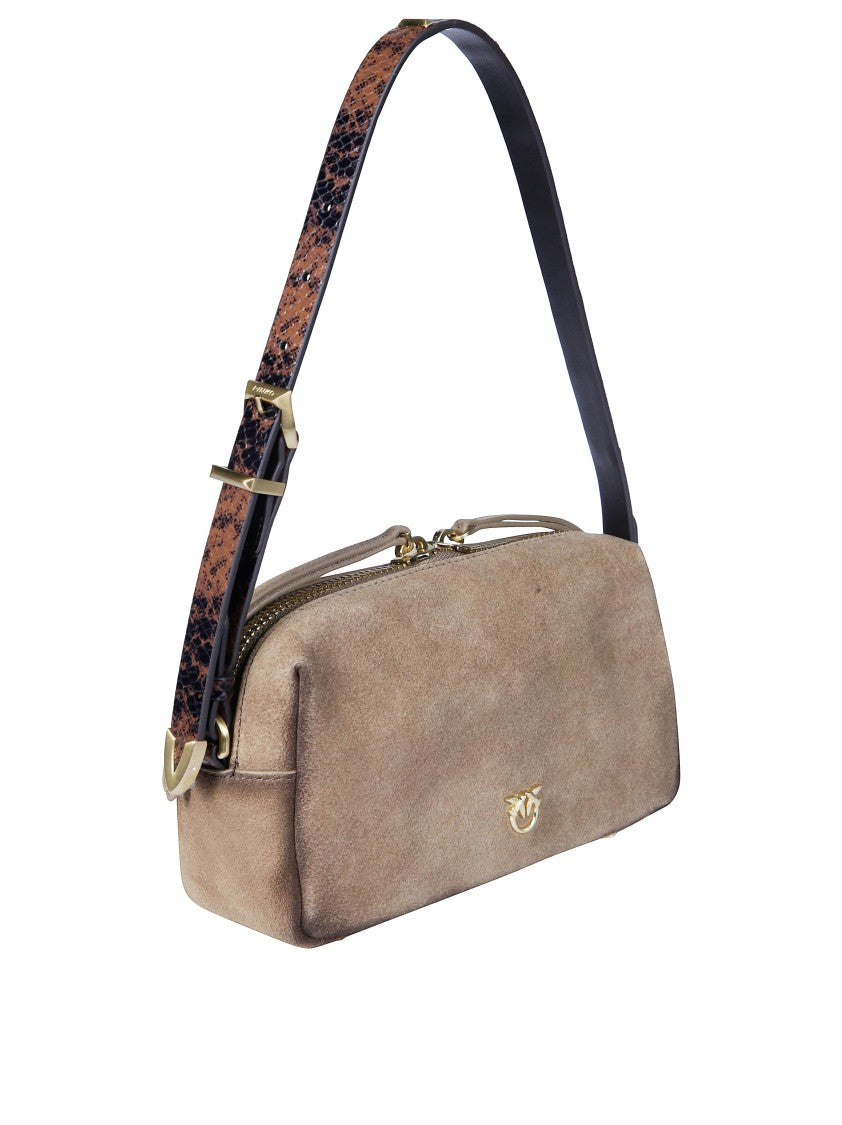 Pinko Taupe Bauletto Trittico Mini Suede Shoulder Bag