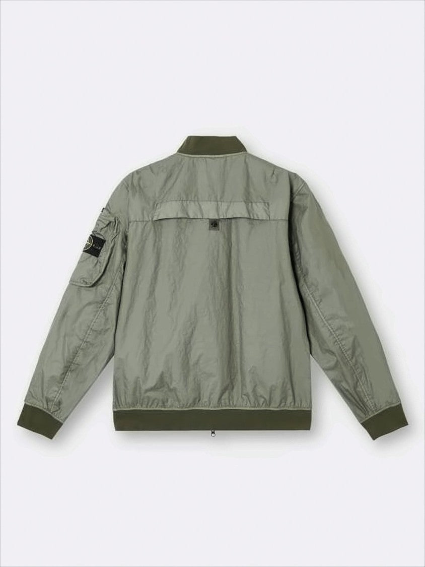 Stone Island Lightweight Crinkled Texture Bomber Jacket With Flap Pockets