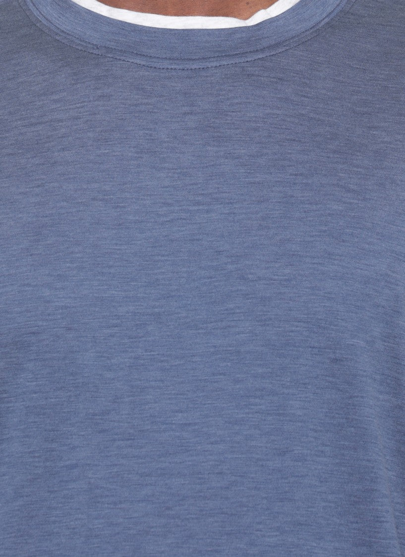 Brunello Cucinelli Blue Contrasting Trims Silk-Blend T-Shirt