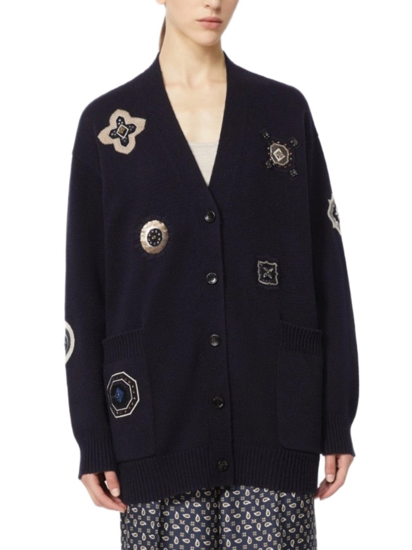 Max Mara Oversized Cardigan Sweater With Embroidered Patches