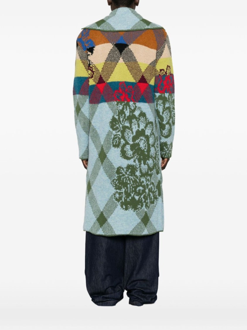Dries Van Noten Mid-Length Diamond Patterned Coat With Structured Collar