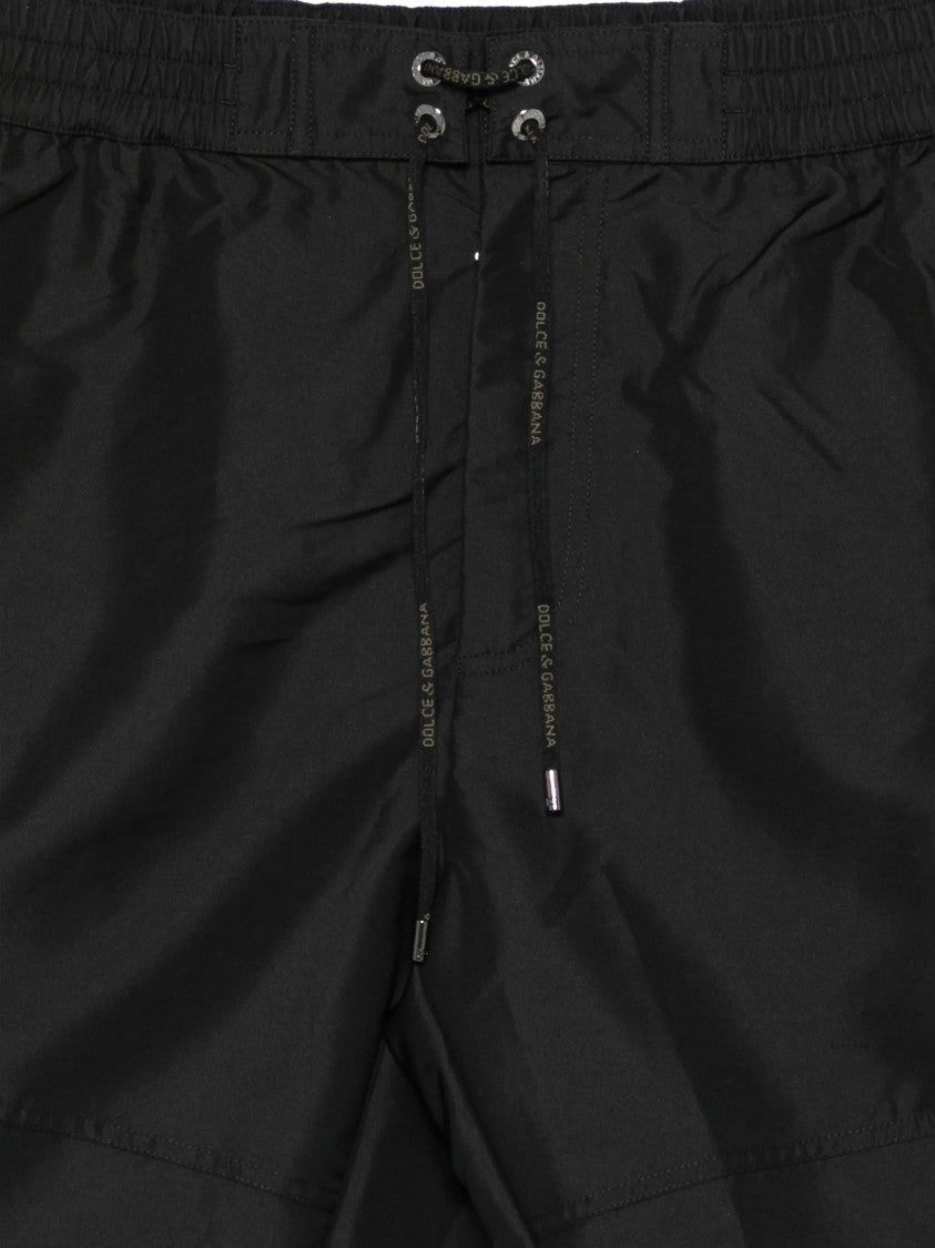Dolce & Gabbana Black Mid-Length Olive Trim Utility Shorts