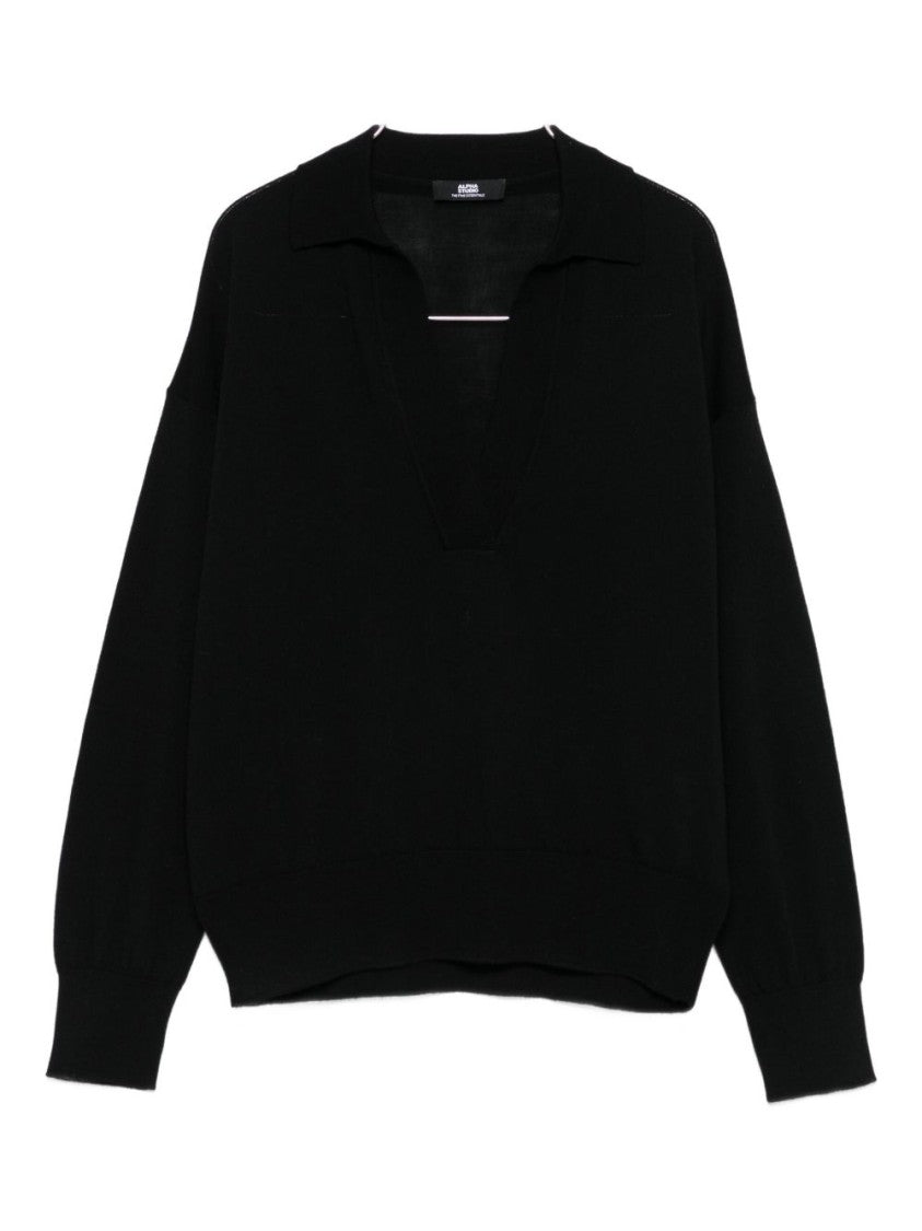 Alpha Studio Long-Sleeve Black Merino Wool Top