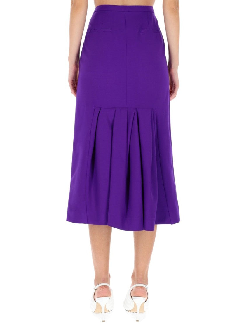 Dries Van Noten Sandora High-Waist Pleated Back Detail Wool-Blend Midi Skirt
