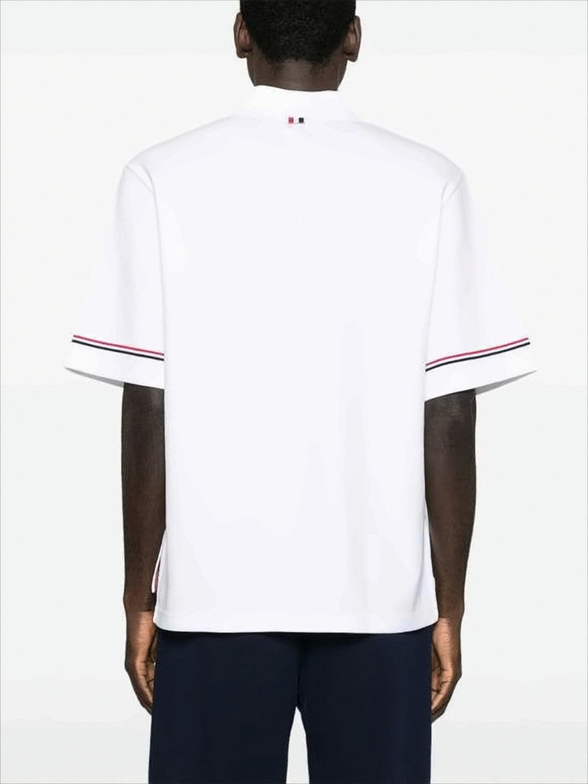Thom Browne Short-Sleeve White Polo Shirt With Striped Accents