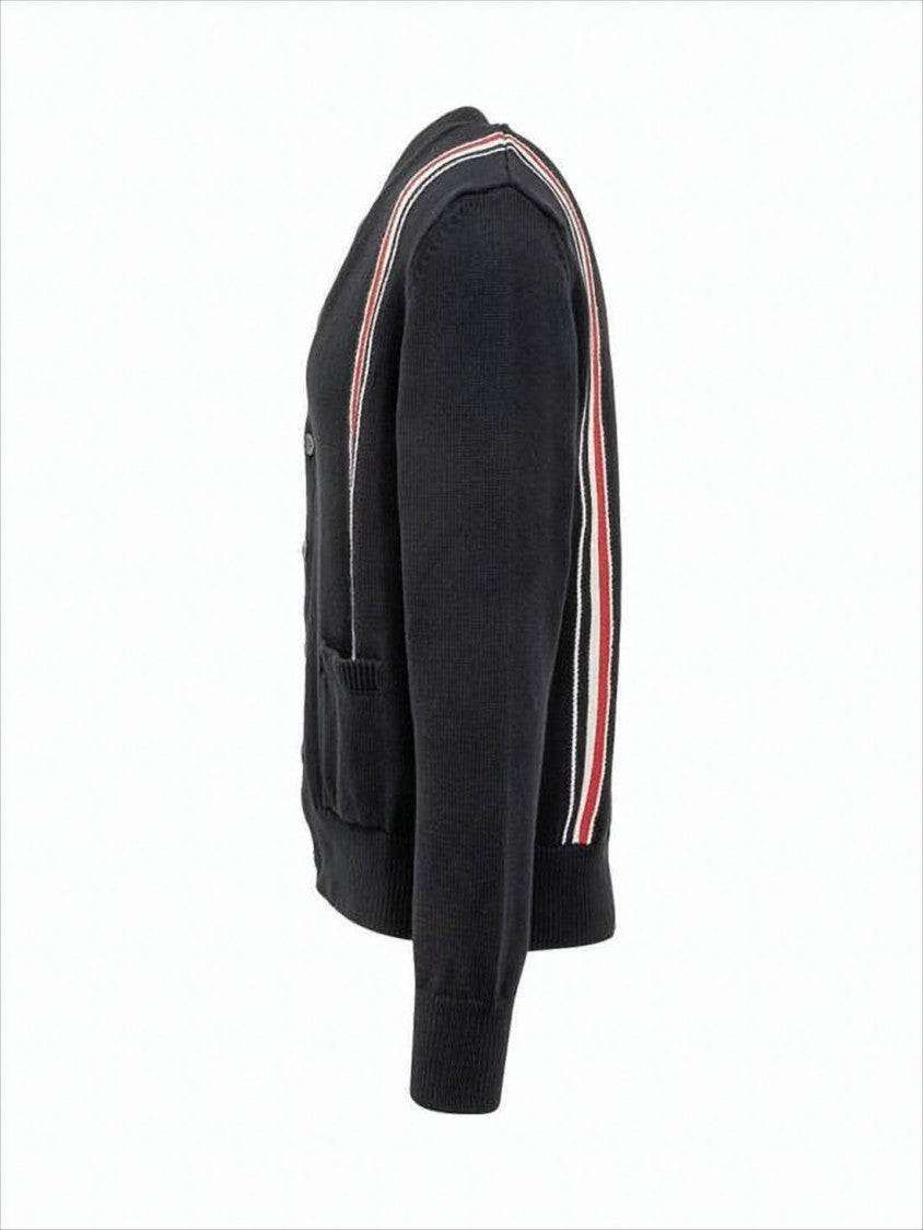 Thom Browne Knitted Cardigan With Deep V-Neck And Sporty Stripe Detail