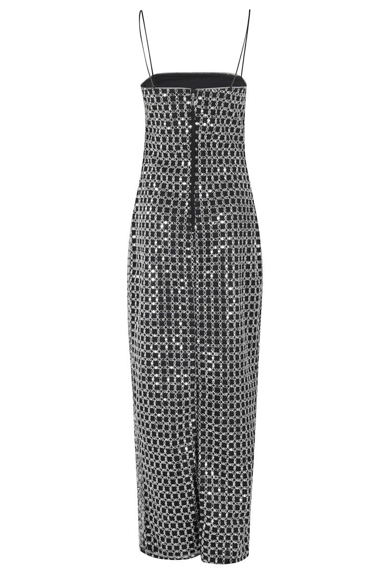 Rotate Black Beaded All-Over Rhinestone Polyester Evening Dress