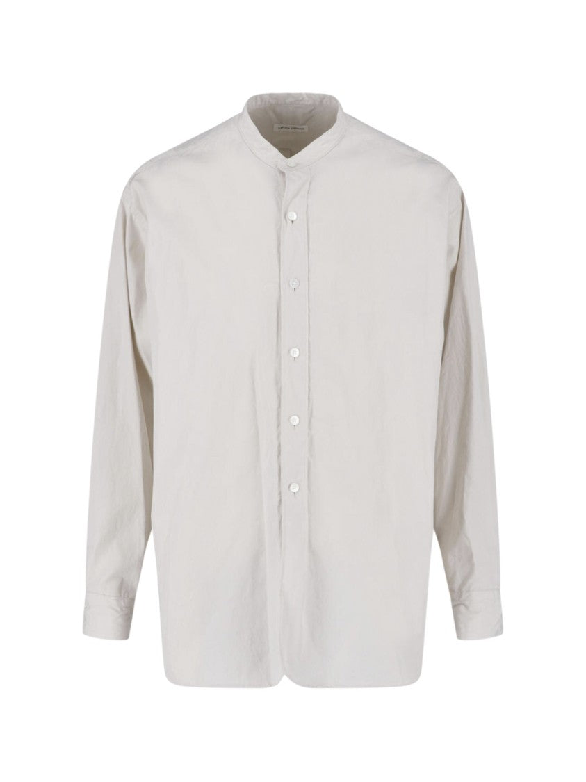 Kaptain Sunshine Cream Cotton Band Collar Casual Shirt