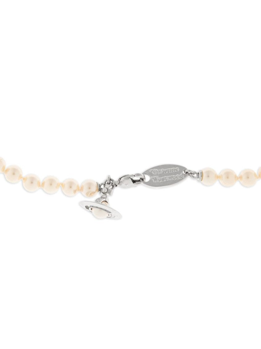 Vivienne Westwood Beige Faux Pearl Orb Plaque Bracelet