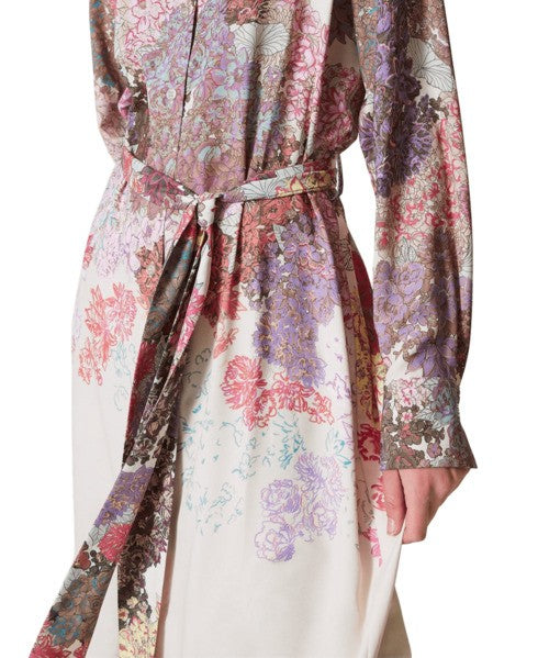 Twinset Actitude Floral Print Chemisier Dress With Satin Belt