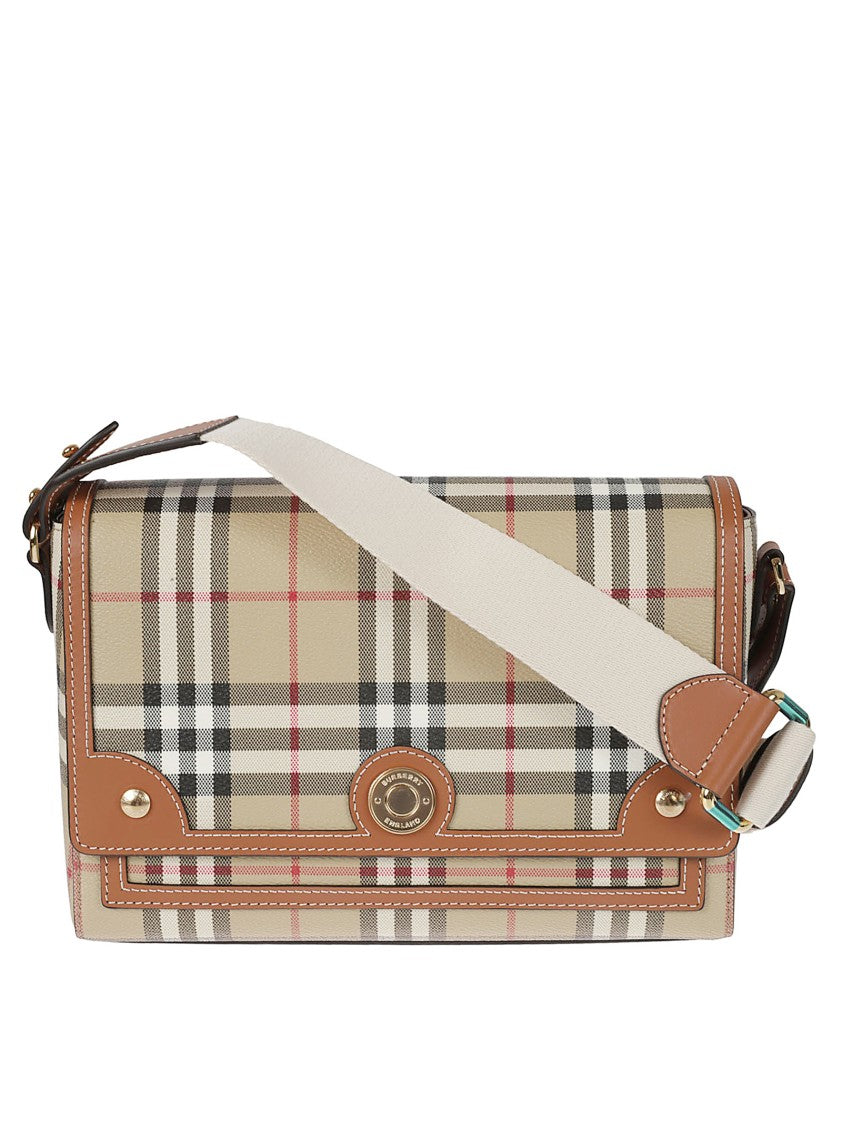 Burberry Brown Calf Leather Note Check Crossbody Bag