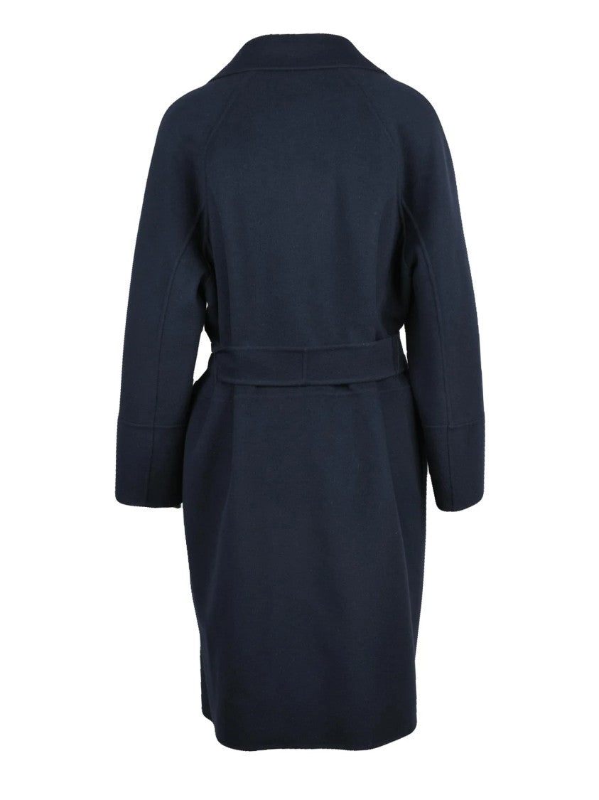 Max Mara Navy Virgin Wool Belted Arona Coat