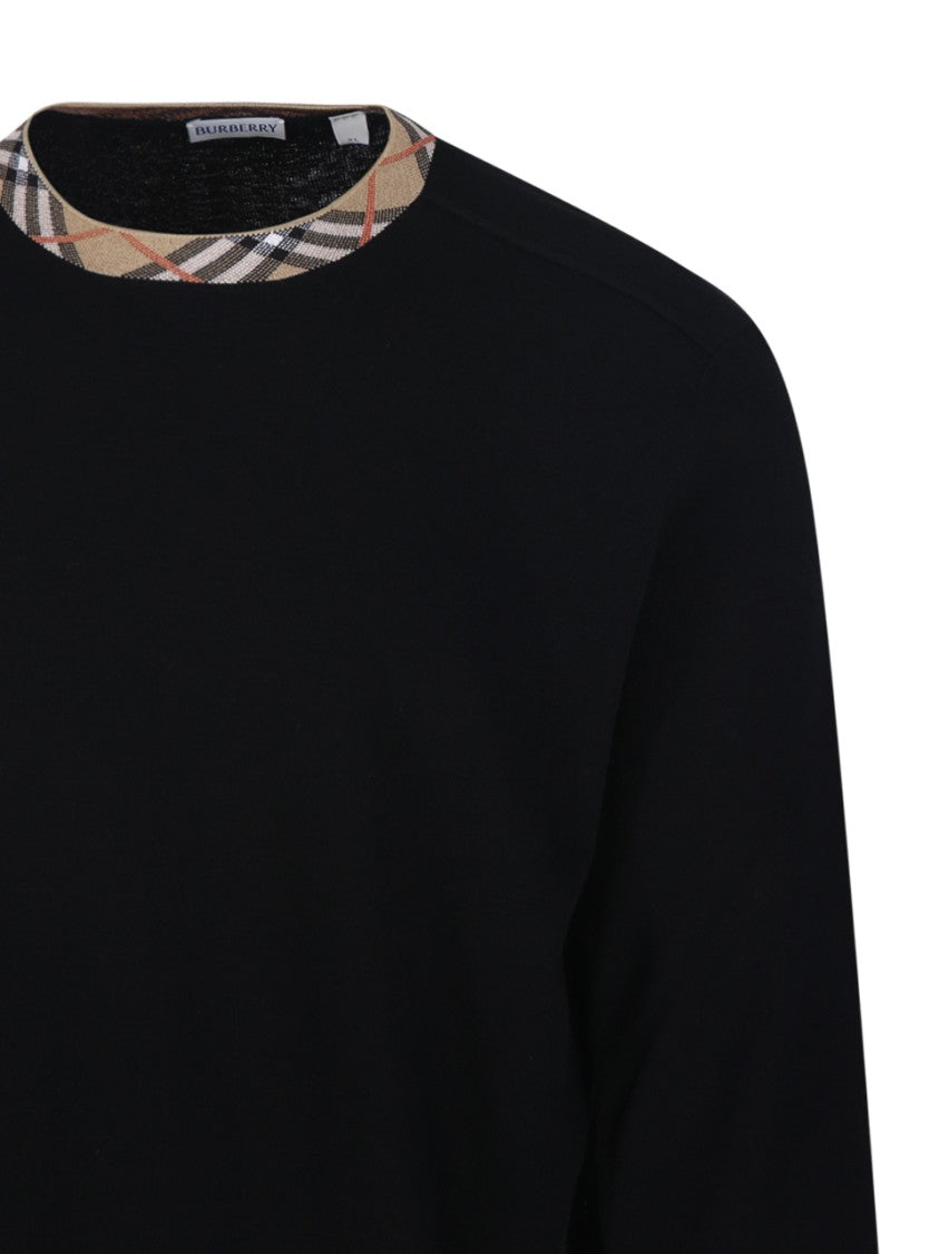 Burberry Crew Neck Knitwear With Distinctive Patterned Collar