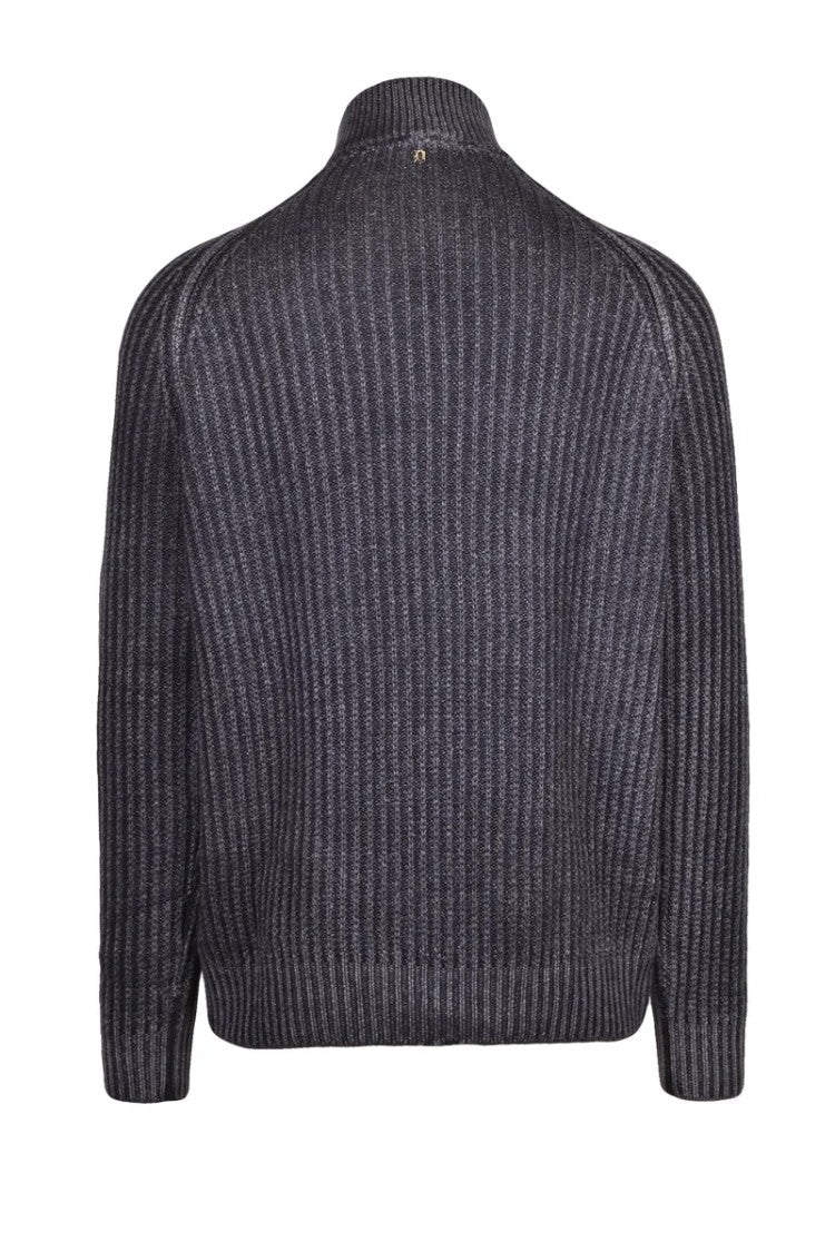 Dondup Wool Zip Mock Neck Sweater - Black/Grey