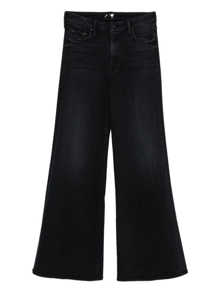 Mother Wide Black Jeans In Soft Cotton-Modal Blend