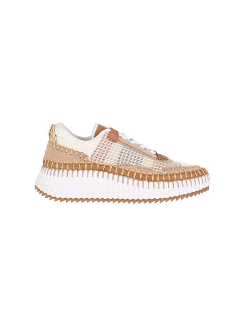 Chloé Beige Fabric Platform Sneakers With Suede Accents