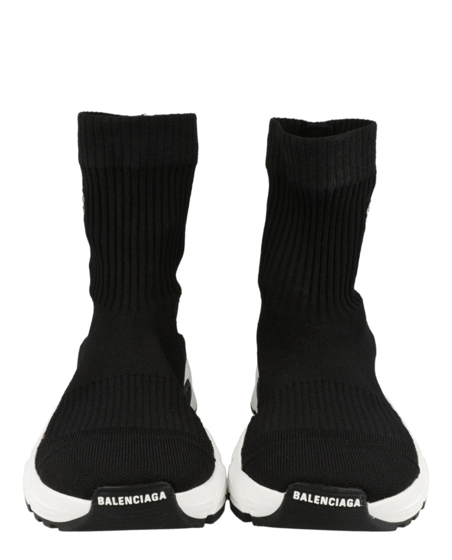 Balenciaga High-Top Black Knit Sneakers With Block Heel And Ribbed Texture