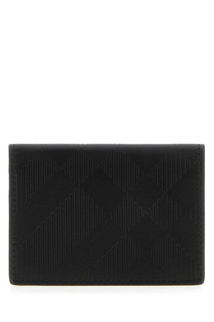 Burberry Sleek Cow Leather Card Wallet With Embossed Geometric Pattern