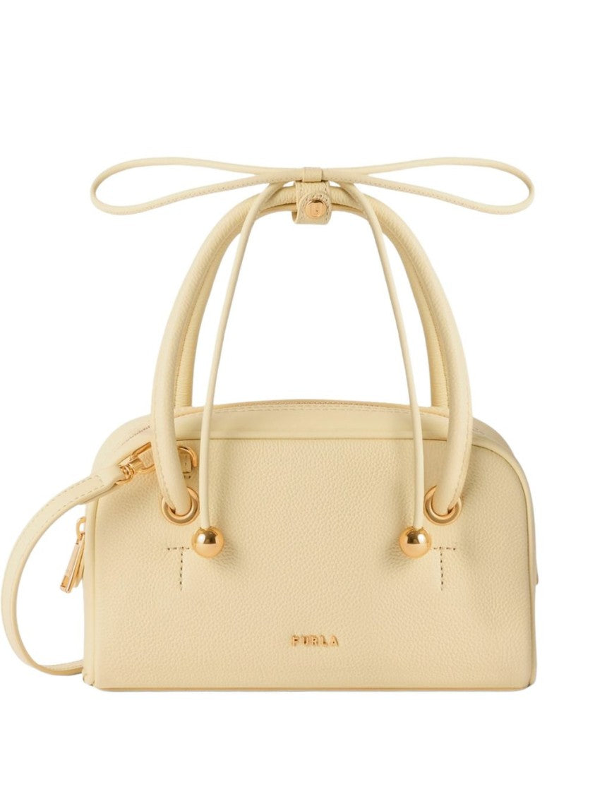 Furla Black Textured Leather Gold-Tone Handbag
