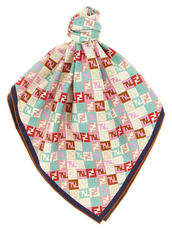 Fendi Silk Scarf With Geometric Pattern In Pastel Shades