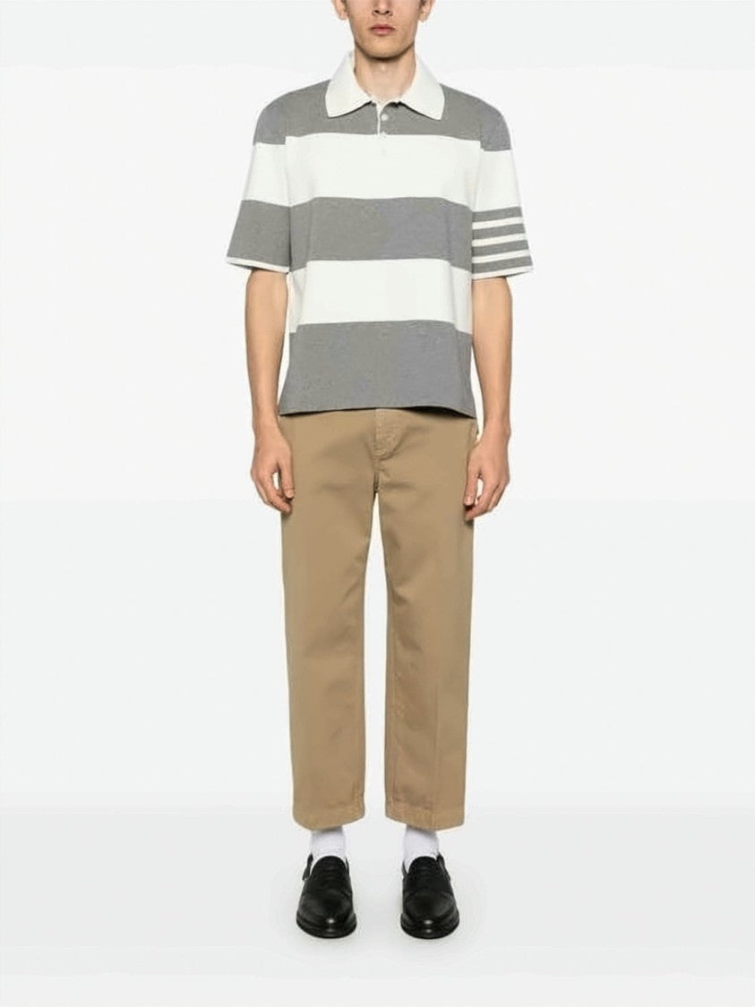 Thom Browne Grey Striped Polo Shirt With Classic Collar