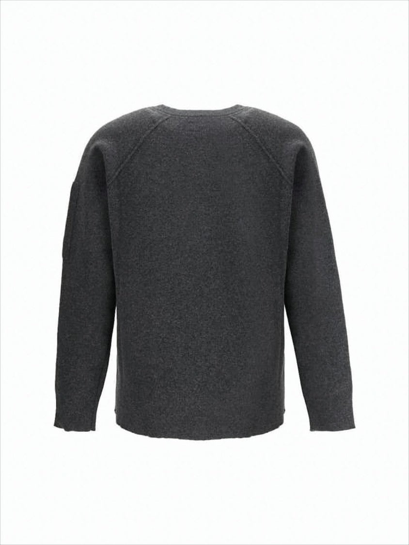 C.P. Company Relaxed Fit Dark Grey Wool Blend Sweater With Patch Pocket