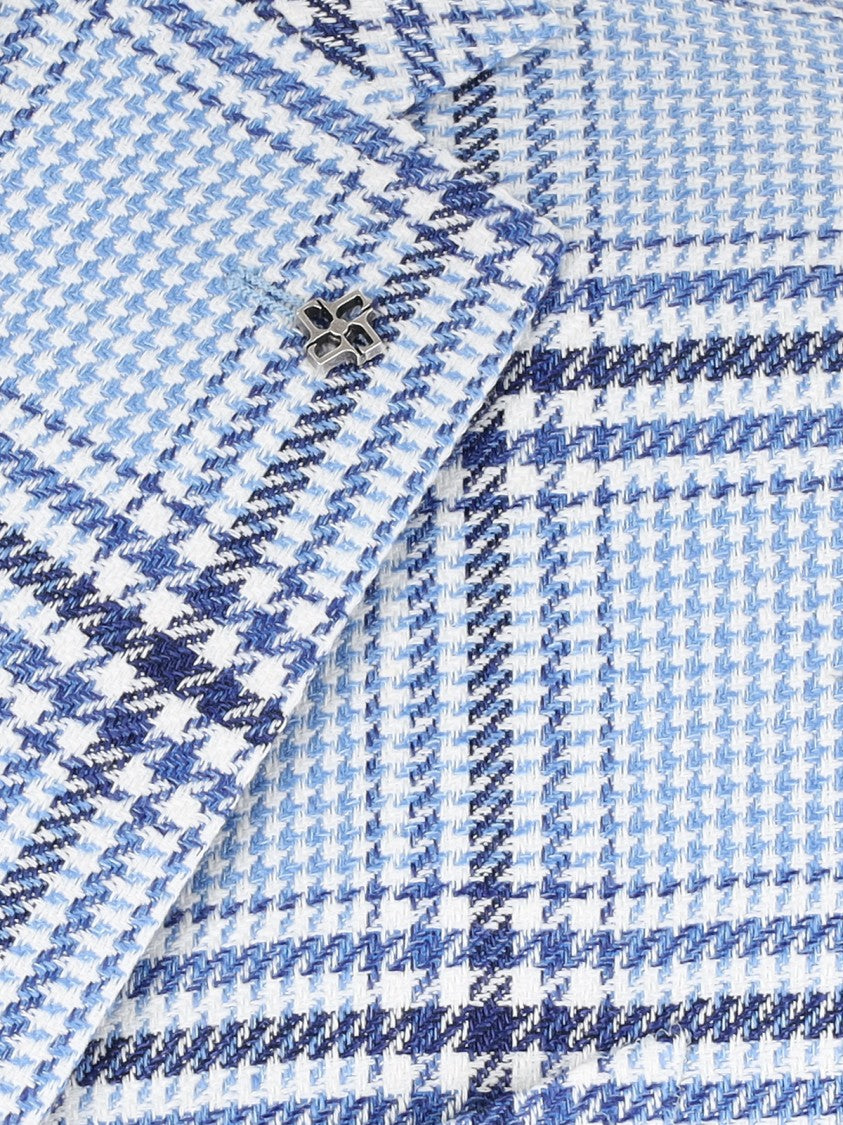 Tagliatore Light Blue Checkered Cotton-Linen Blazer