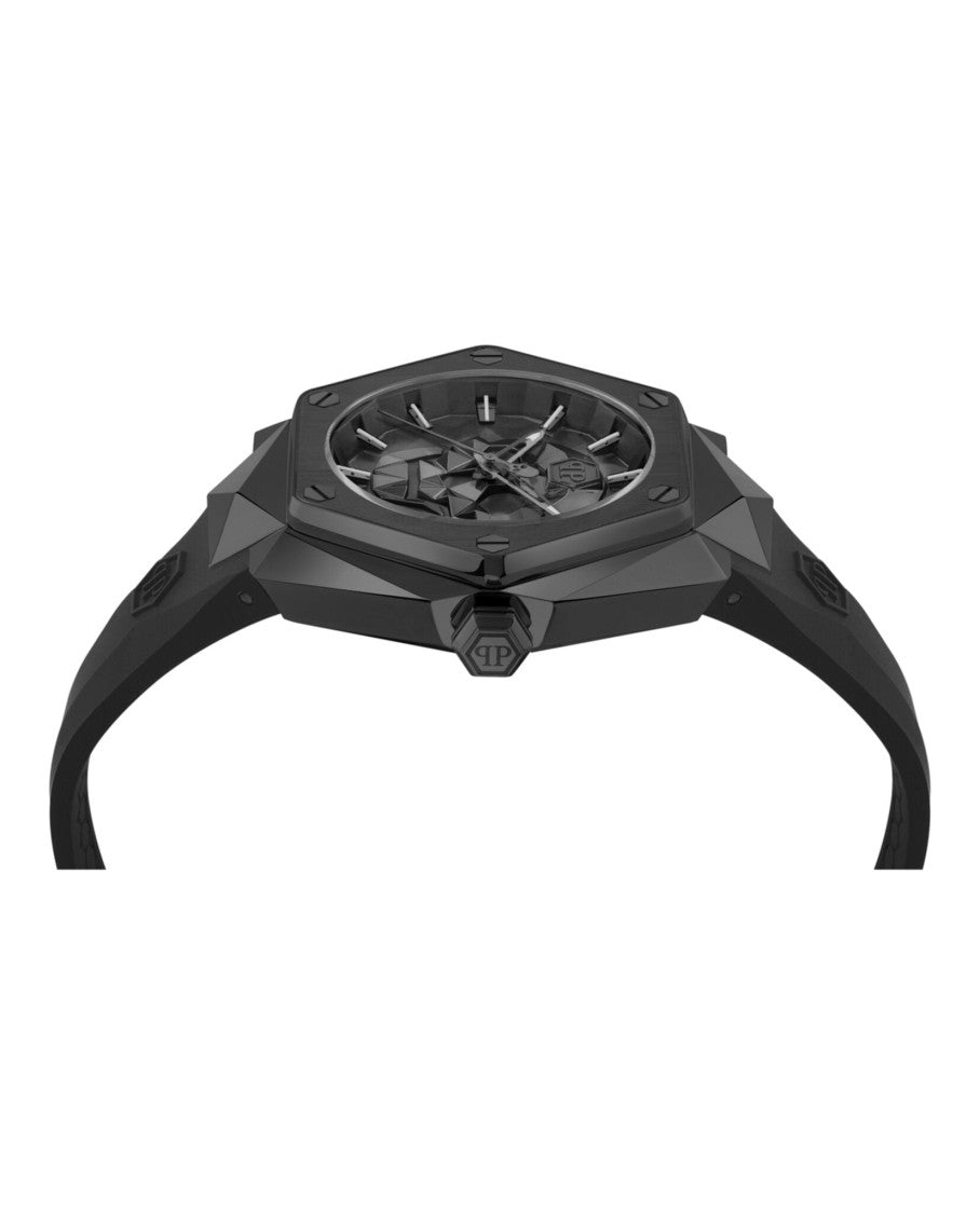 Philipp Plein Bold Black Silicone Watch With Intricate Guilloche Dial