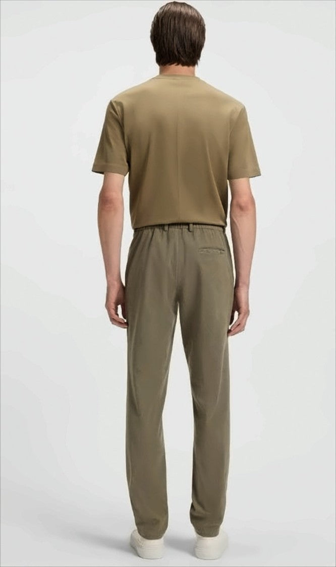 Boss Textured Green Trousers With Hook-And-Eye Closure