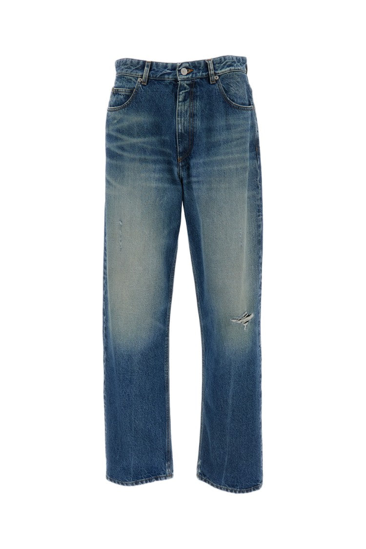 Mm6 By Maison Margiela Distressed Wide-Leg Cotton Jeans