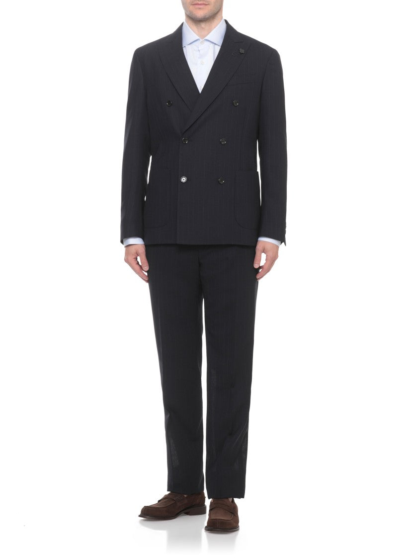 Lardini Blue Wool Pinstriped Suit