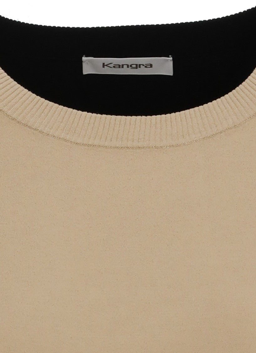Kangra Beige Viscose Color-Block Crewneck Sweater