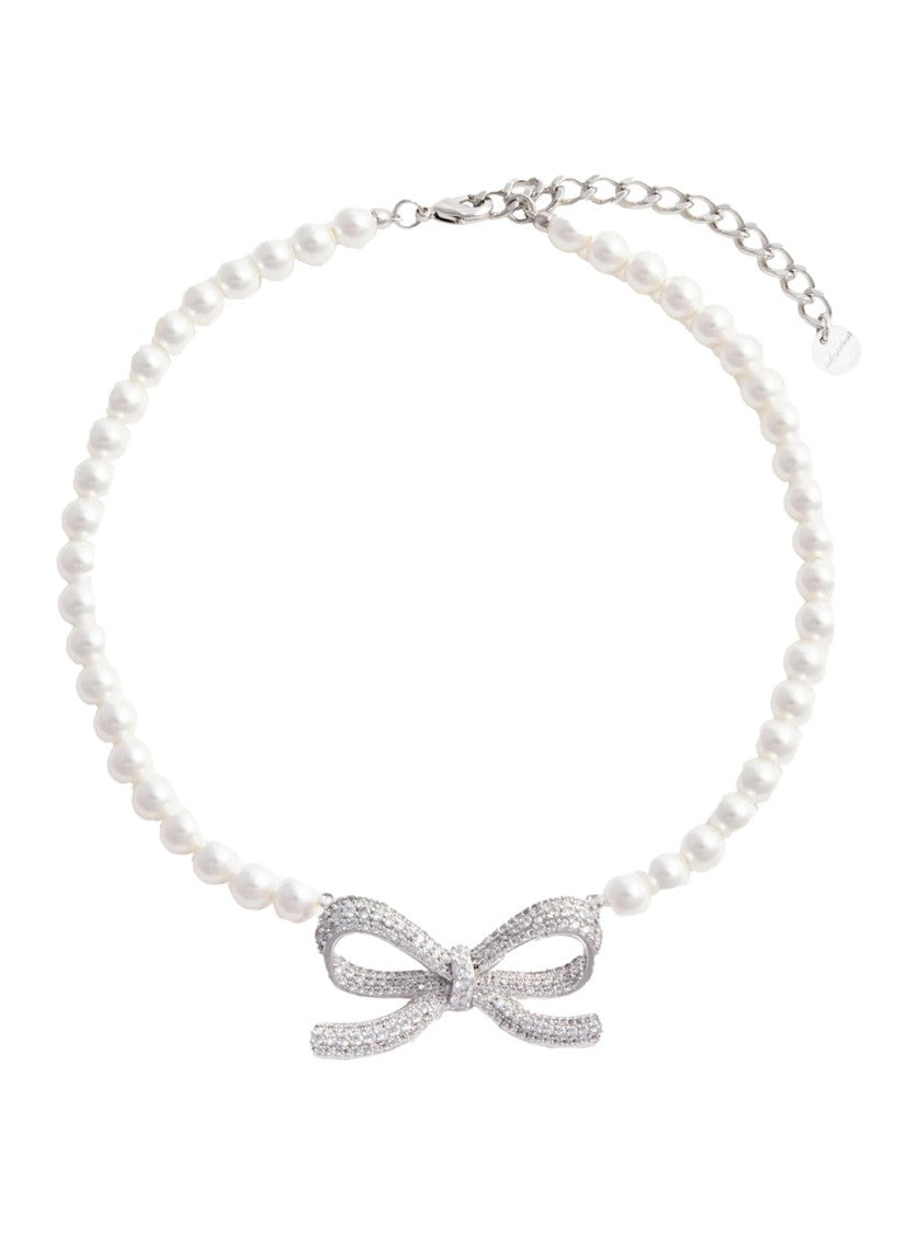 Self-Portrait Lustrous Pearl Necklace With Bow-Shaped Pendant