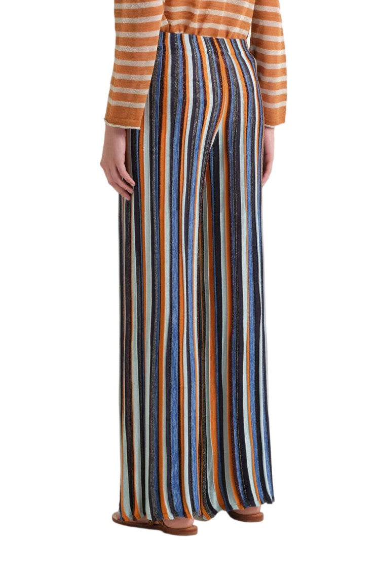 Maliparmi Lurex Striped Internal Elastic Waistband Flared Trousers