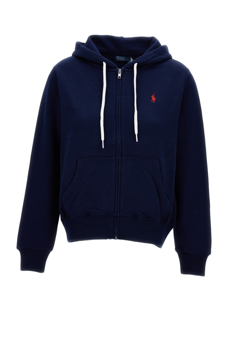 Polo Ralph Lauren Cropped Full Zip Hoodie With Adjustable Drawstring And Embroidered Logo